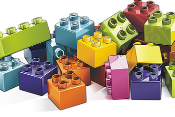 A sketch of a jumble of colorful LEGO blocks